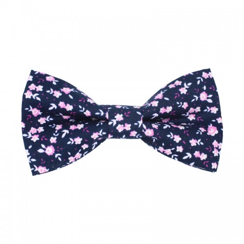 Blue Navy With Pink And White Flowers Kid Pre-Tied Bow Tie For 7-14 Years Old