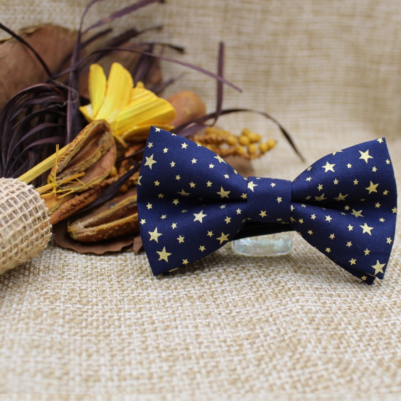 Christmas Children's Bow Tie Blue Navy Gold Stars 7 To 14 Years