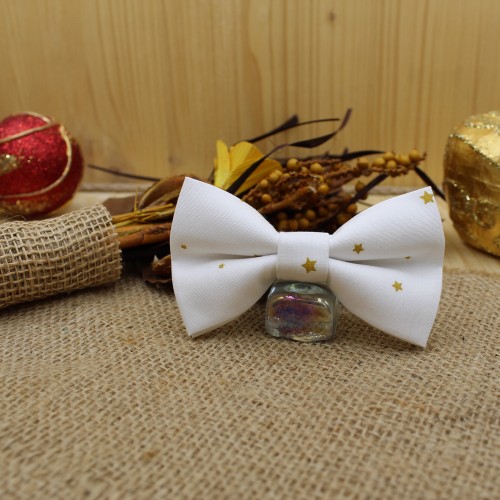 Christmas Children's Bow Tie White Gold Stars 7 To 14 Years 