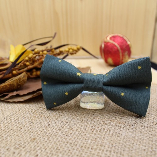 Christmas Children's Bow Tie Green Gold Stars 7 To 14 Years 