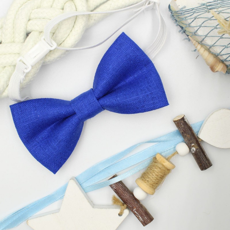 Handmade Blue Royal Linen Kid Pre-Tied Bow Tie For 3-6 Years Old