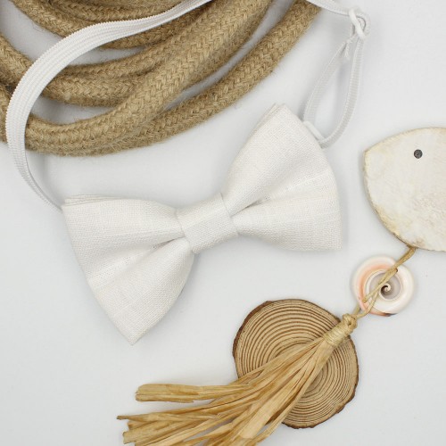 Handmade White Linen Kid Pre-Tied Bow Tie For 3-6 Years Old