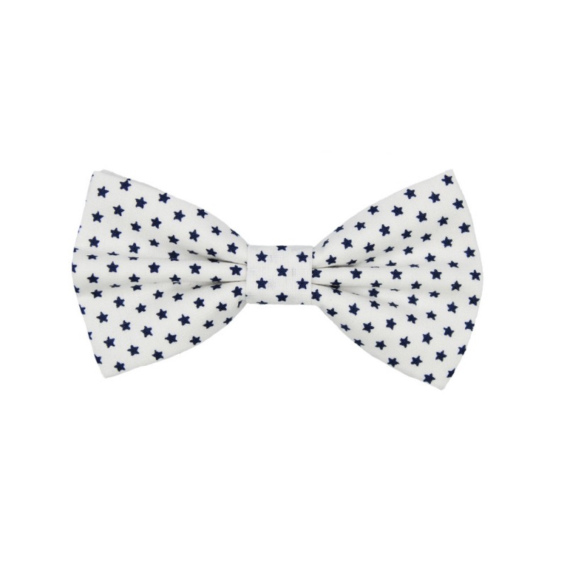 Children's Bow Tie White With Blue Navy Stars 2 to 6 Years