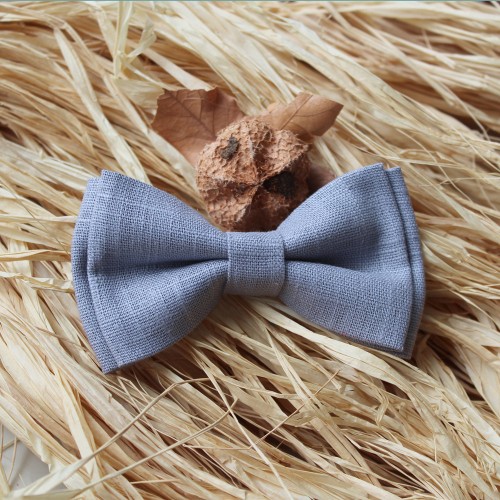 Grey Linen Boys Bow Tie 7-14 Years Old