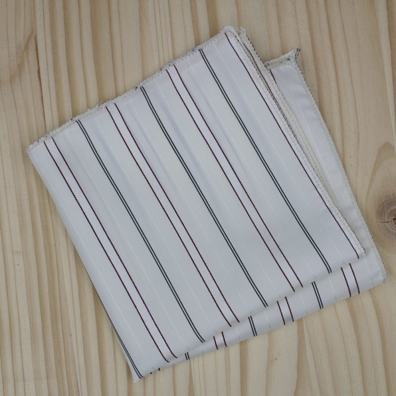 Ecru Suit Jacket Pocket Square Satin Pocket Square With Silver Burgundy Stripes
